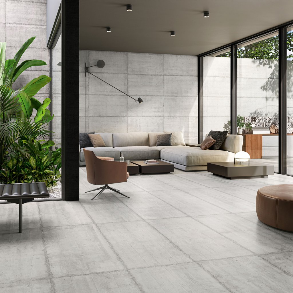 Form Cement porcelain tiles installed on outdoor flooring and walls
